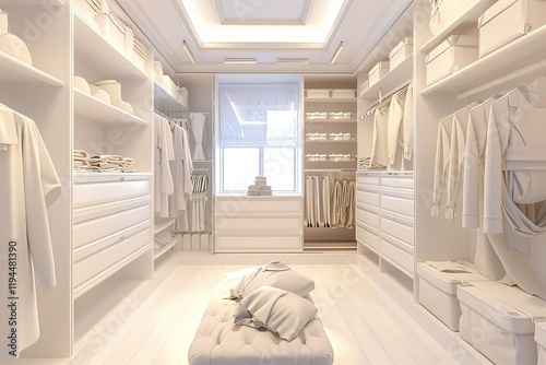 modern conceptual Luxury Designing a beautiful and functional walk-in closet contemporary bright stylish interior . 3D rendering