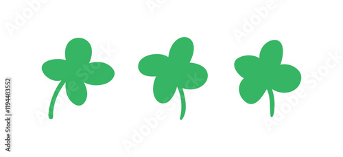 Green clover doodle hand drawn icon. Outline drawing green clover line clipart symbol. Four leaf clover naive illustration Isolated on a white background.