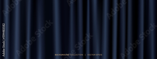 Drapes curtain background, dark blue color fabric