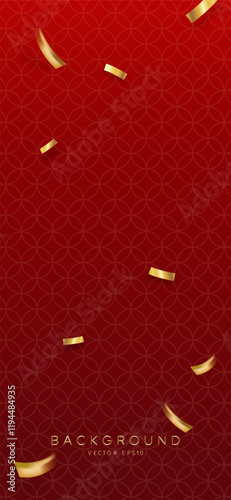 Chinese new year pattern vertical red banner background with golden confetti 