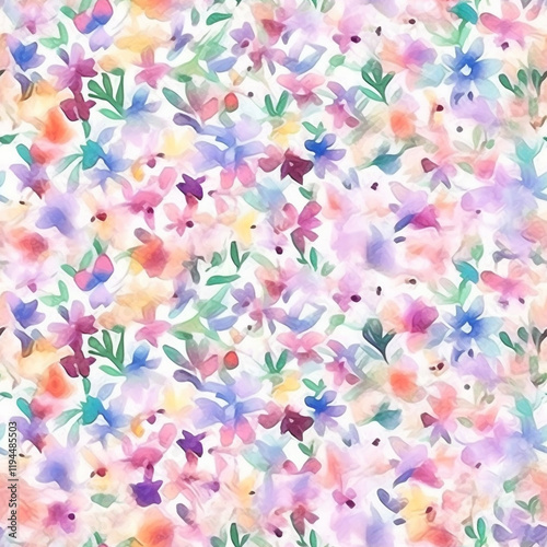 Sweet flower watercolor seamless pattern, soft pastel colors Delicate watercolor flowers in soft pinks and purples create serene and elegant pattern, perfect for adding touch of nature to any design
