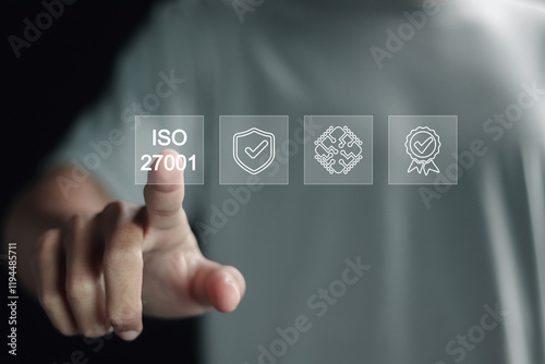 ISO 27001 concept. requirements, certification, management, standards, Information security management system (ISMS). photo