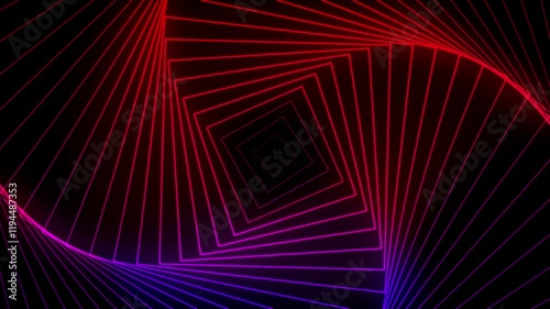 Neon Geometric Abstract: Vibrant red and blue neon lines intertwine to form a mesmerizing geometric pattern, creating an abstract design perfect for modern and technology-related projects.