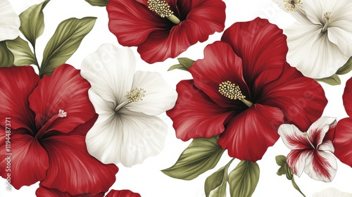 Red hibiscus flower with vibrant petals isolated against a natural background showcasing tropical beauty and floral elegance photo