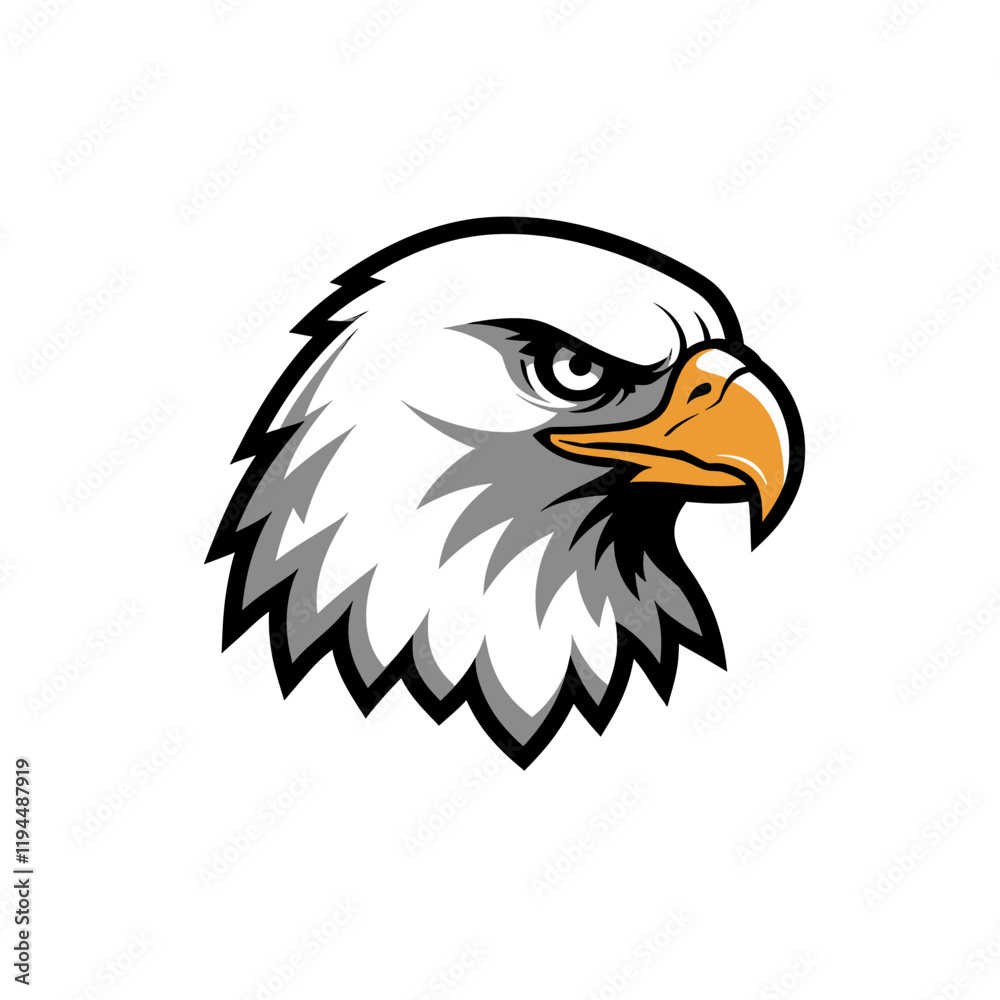 Fototapeta premium Eagle Head Mascot Illustration: A bold and powerful illustration of an eagle's head, capturing its fierce gaze and sharp beak, ideal for sports teams, branding, and design projects. 