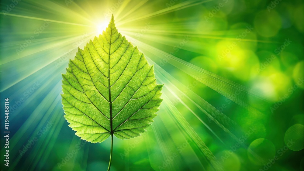 A single green leaf basking in the sunlight, its veins illuminated, surrounded by a soft green bokeh background. A single green leaf basking in the sunlight, its veins illuminated, surrounded by a soft green bokeh background.