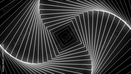 Abstract Square Spiral:  An intricate pattern of white lines forms a mesmerizing square spiral against a black background. The lines converge towards a central point.