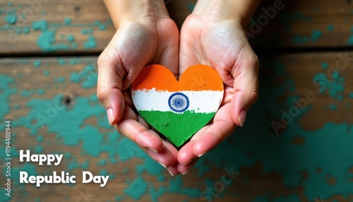 Wallpaper Mural Hands painting a heart in tricolor with Happy Republic Day text overlay. Torontodigital.ca