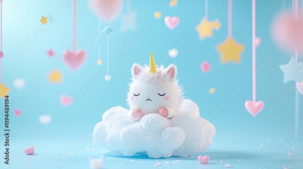 A chubby, baby unicorn with stubby legs and a tiny horn, stumbling playfully on a cloud, surrounded by colorful stars and hearts, evoking a sense of innocence, playfulness, and joy. A chubby, baby unicorn with stubby legs and a tiny horn, stumbling playfully on a cloud, surrounded by colorful stars and hearts, evoking a sense of innocence, playfulness, and joy.