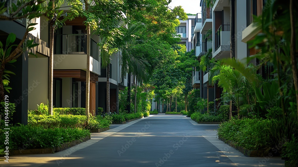 Beautiful views of charming housing and streets lined with green trees, creating a comfortable and modern residence Beautiful views of charming housing and streets lined with green trees, creating a comfortable and modern residence