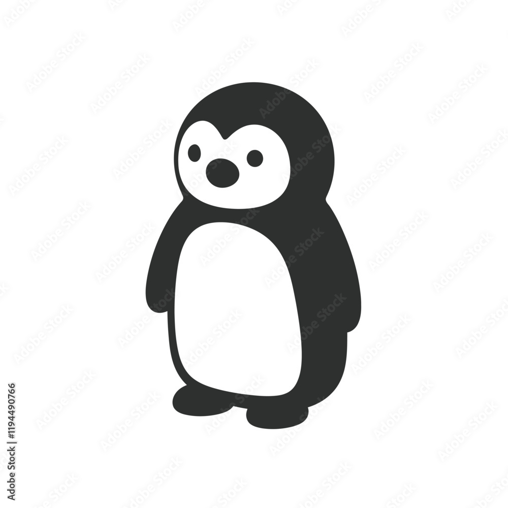 Fototapeta premium Penguin Icon: A minimalist black and white icon of a penguin, standing upright with a charmingly simplistic design, perfect for use in branding, websites, and social media. 