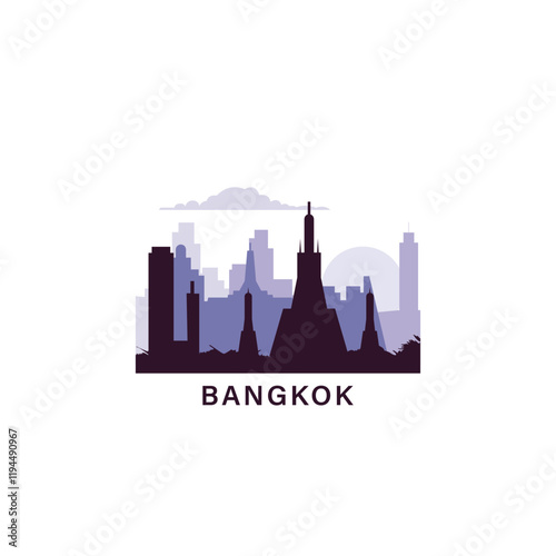 Bangkok logo with skyline, cityscape retro vector icon. Thailand city horizon, facade, travel logotype