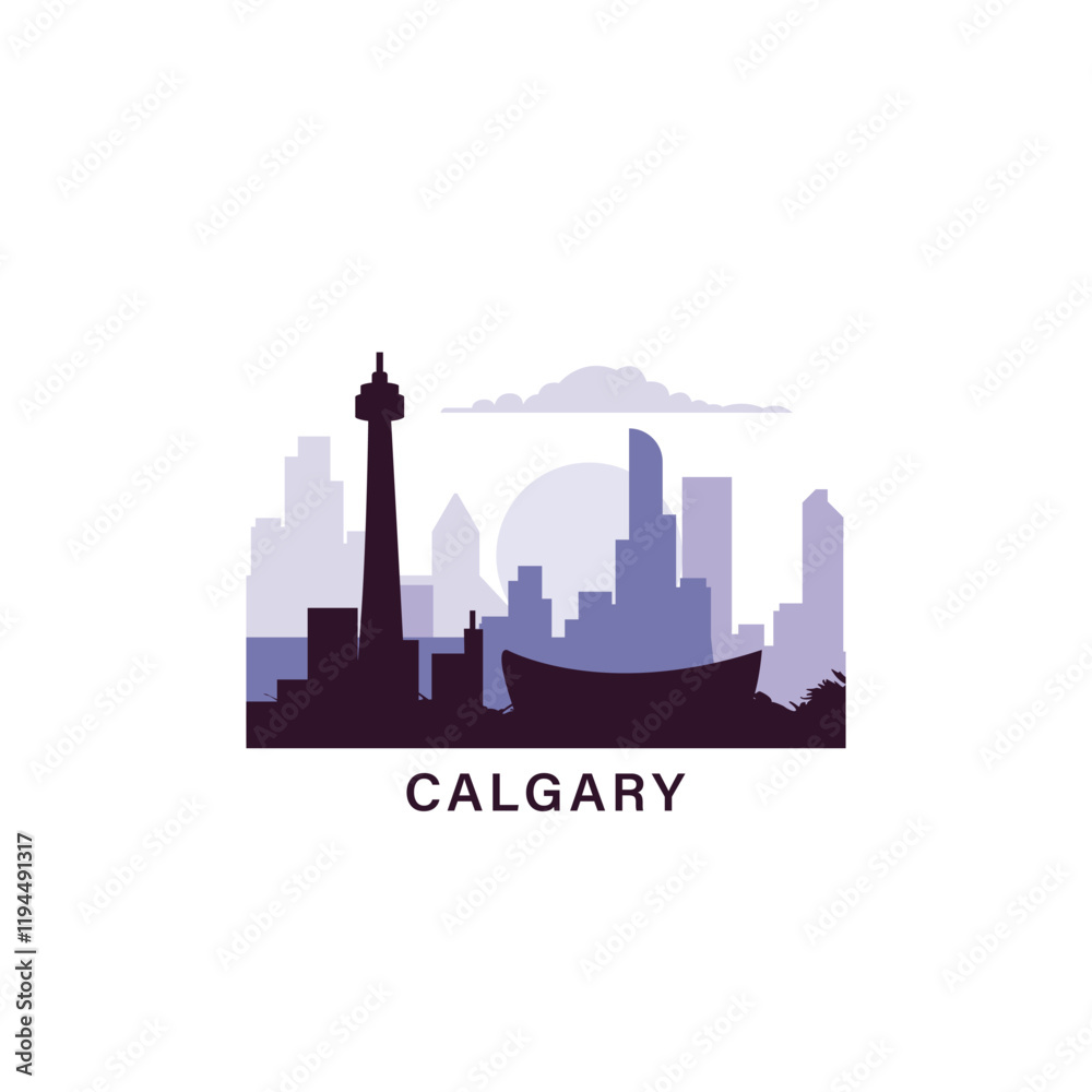 Fototapeta premium Calgary logo with skyline, cityscape retro vector icon. Canada, Alberta city horizon, facade, travel logotype
