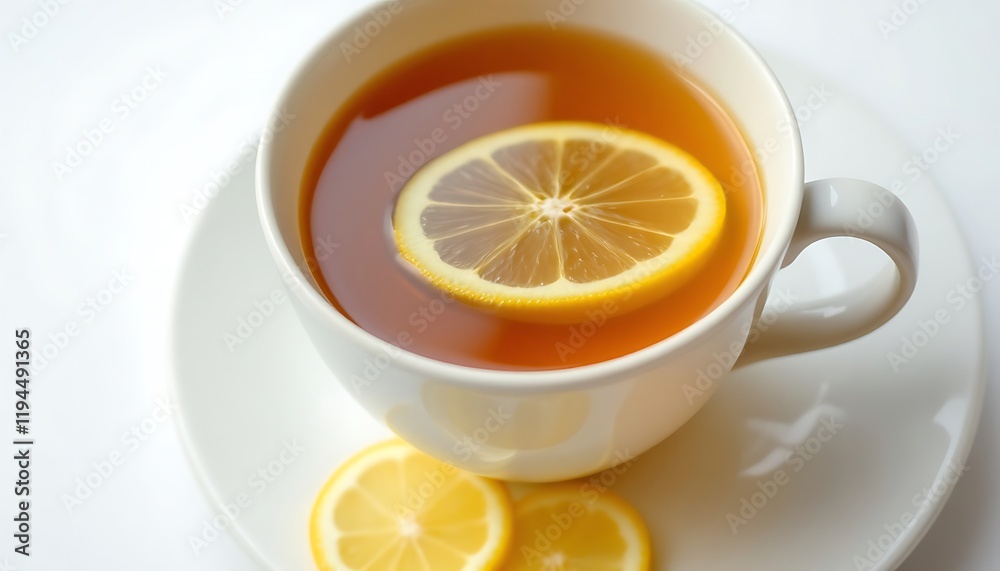 Serene Lemon Tea: A Warm, Golden Beverage in Elegant White Cup Serene Lemon Tea: A Warm, Golden Beverage in Elegant White Cup