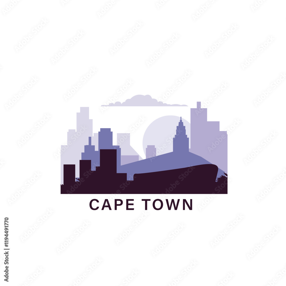 Fototapeta premium Cape Town logo with skyline, cityscape retro vector icon. South Africa city horizon, facade, travel logotype