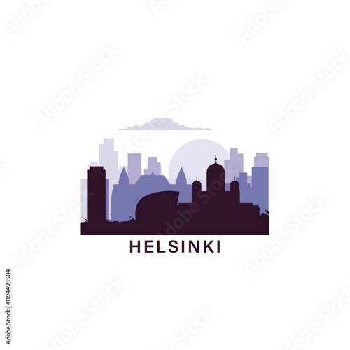 Helsinki logo with skyline, cityscape retro vector icon. Finland city horizon, facade, travel logotype