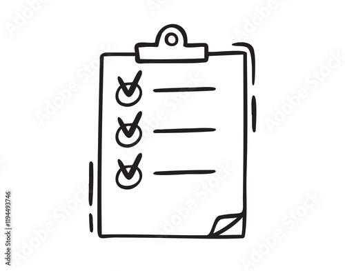Clipboard doodle icon. Outline clipboard hand drawn design template with style cartoon isolated