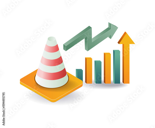 Traffic cone with symbol data analysis photo