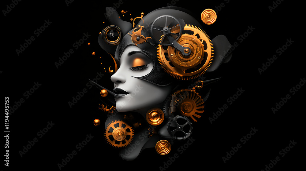 Fototapeta premium Steampunk Woman - Futuristic Portrait