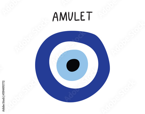 Amulet from the evil eye isolated icon. Traditional blue amulet. Inscription amulet or amulet sign from the evil eye.