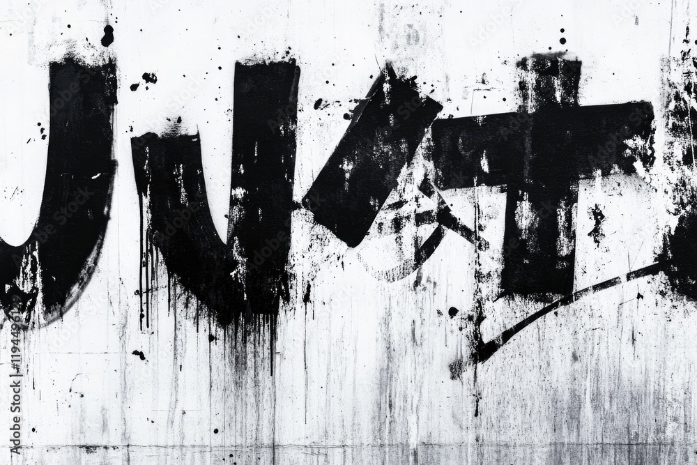 Fototapeta premium Bold black strokes create expressive forms on textured white bac