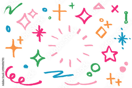 筆タッチの手描きのかわいいあしらいイラストセット