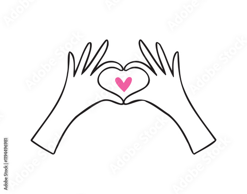 Hands and heart doodle hand drawn icon. Hand showing a heart outline cute love illustration 