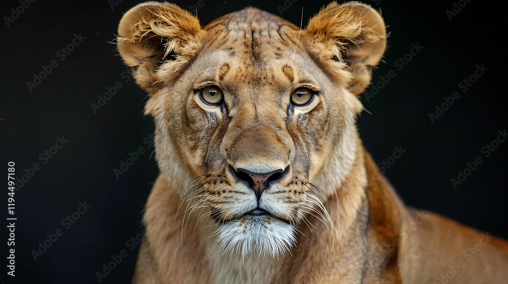 Fototapeta premium Lioness portrait, studio, dark background, wildlife