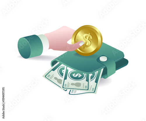 Keep coins in your wallet illustration concept