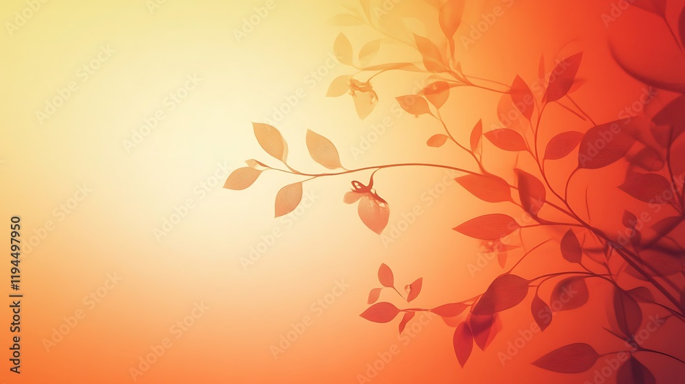 Orange Hues Illuminate Delicate Branch And Leaves Orange Hues Illuminate Delicate Branch And Leaves