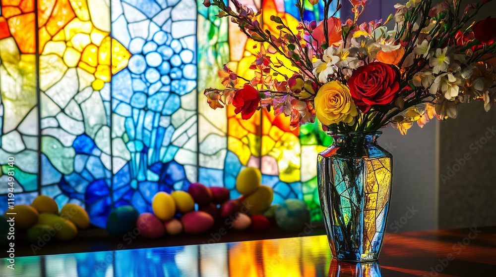 Naklejka premium Easter Egg Background with Stained Glass