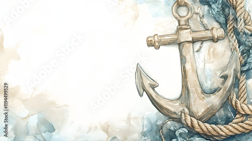 Watercolor Anchor with Rope Nautical Design