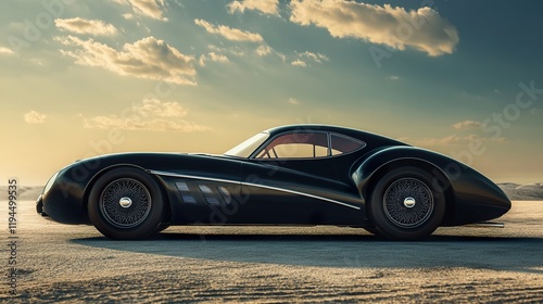 Sleek Classic Car at Sunset: A Vintage Automobile in the Desert photo