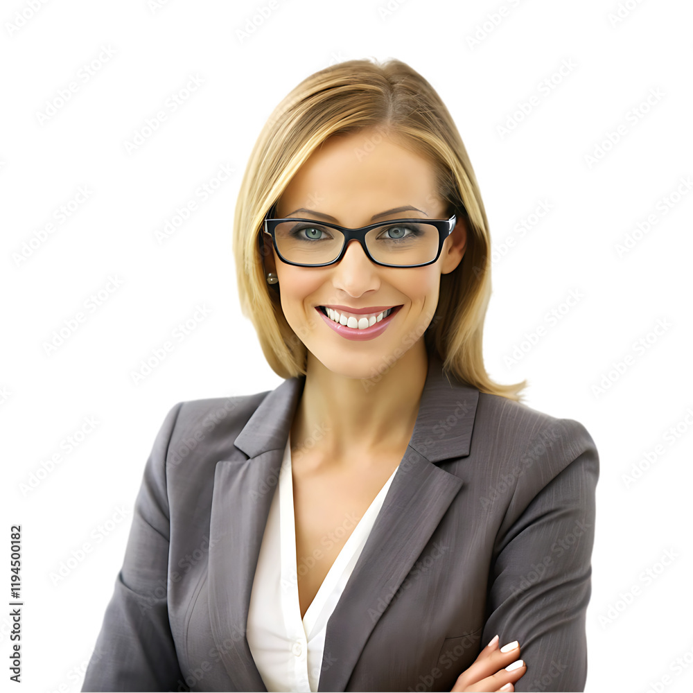 Portrait of a Smiling Businesswoman Wearing Glasses Goal Gray Suit Hair Eyes Happy Model Portrait of a Smiling Businesswoman Wearing Glasses Goal Gray Suit Hair Eyes Happy Model