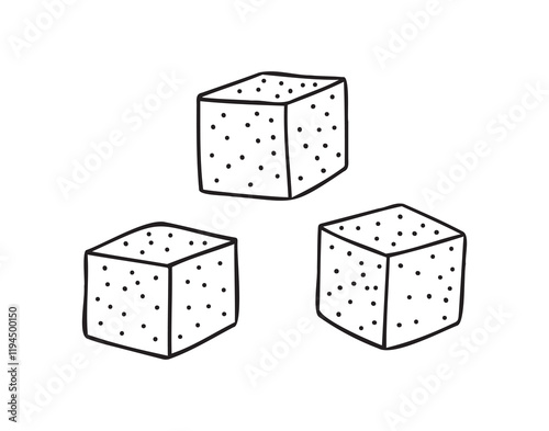 Outline hand drawn sugar cubes. Doodle sugar cubes sweet lump.