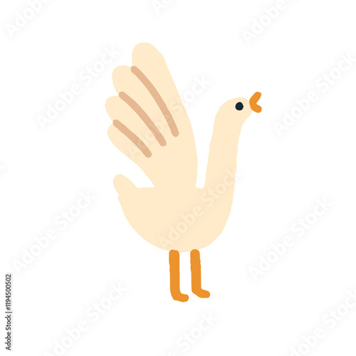 Cute gosling with wings raised. Funny goose honking with open beak. Adorable ...