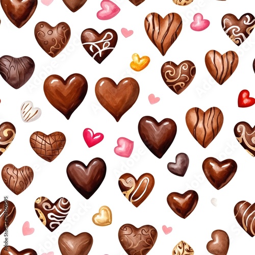 Playful seamless design of chocolate hearts in various shapes and colors