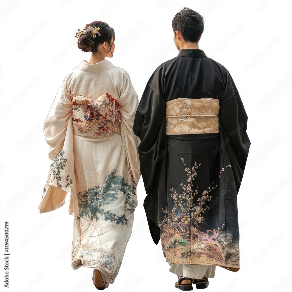 Asian couple walking with sinter outfit clothing fashion kimono. Asian couple walking with sinter outfit clothing fashion kimono.