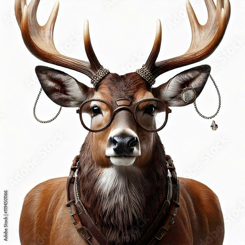 deer a muscular repairman deer with glasses and large antlers who is hardworking and stands like a human