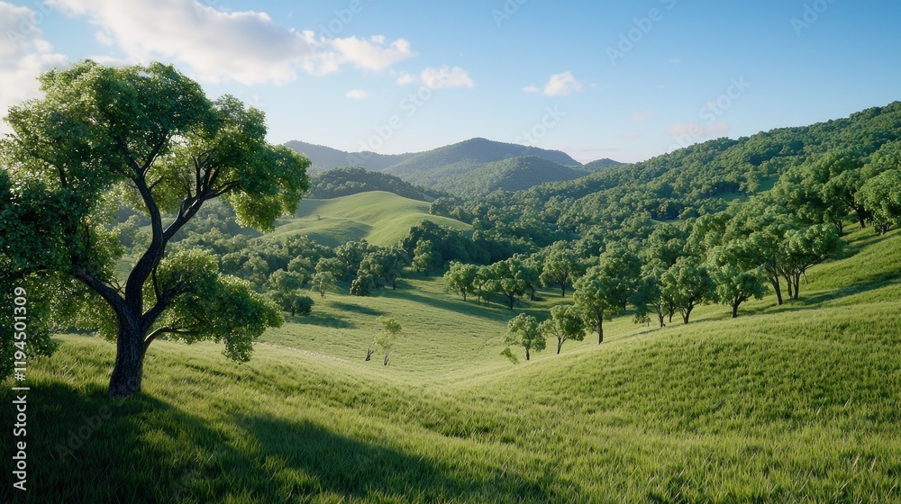 Naklejka premium Sunny Hillside Landscape