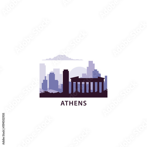 Athens logo with skyline, cityscape retro vector icon. Greece city horizon, facade, travel logotype