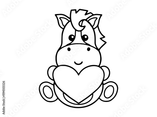 Valentine's Day Horse Holding Heart Black and White photo