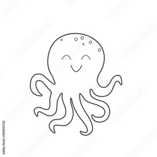 Cute vector coloring page of an octopus in kawaii style. Simple coloring book for preschoolers. Develops creativity and fine motor skills of preschool children. Illustration eps 10.