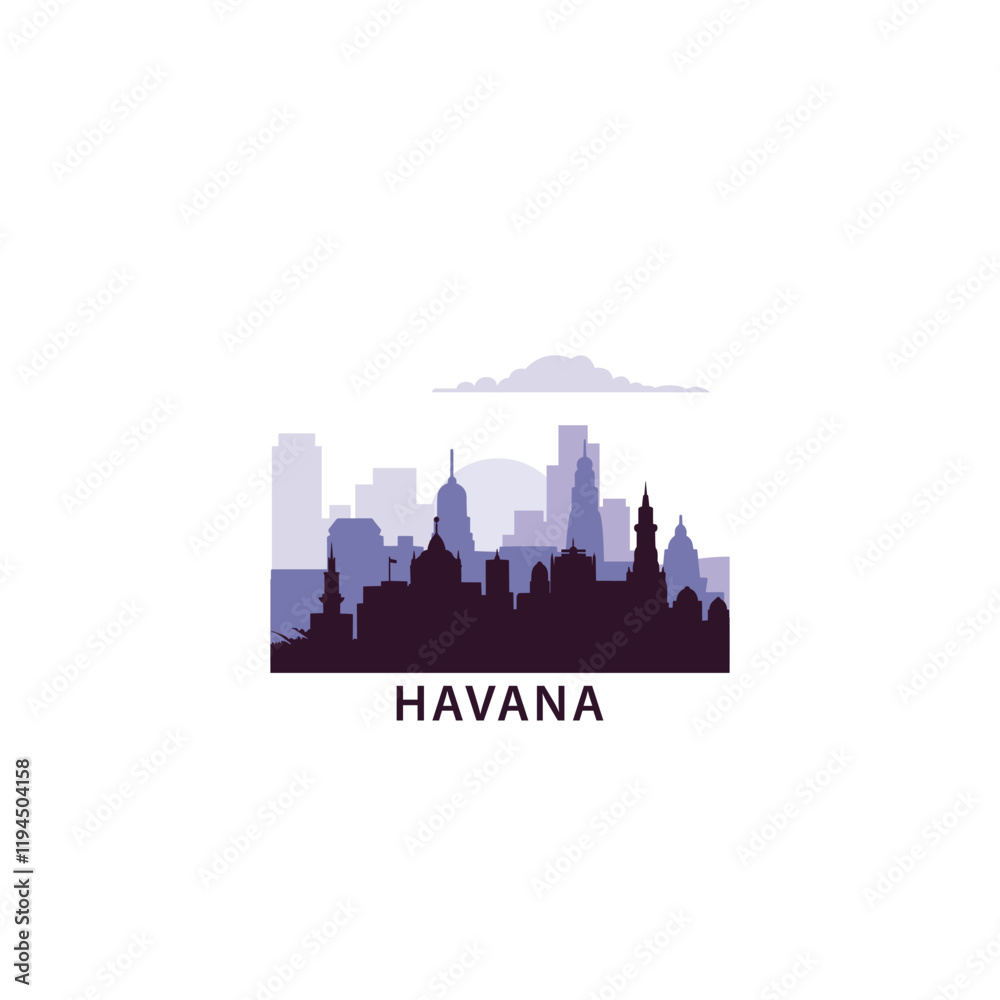 Obraz premium Havana logo with skyline, cityscape retro vector icon. Cuba city horizon, facade, travel logotype