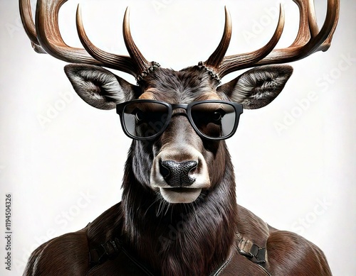 deer a muscular repairman deer with glasses and large antlers who is hardworking and stands like a human