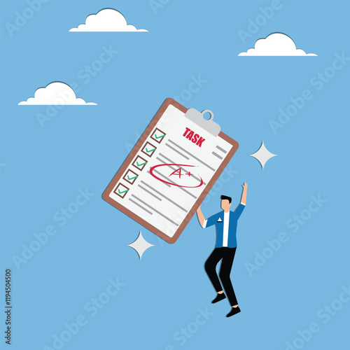 Outstanding employee or job performance, receiving highly rated test results, completing tasks to a high standard, tradesmen taking papers with an A rating