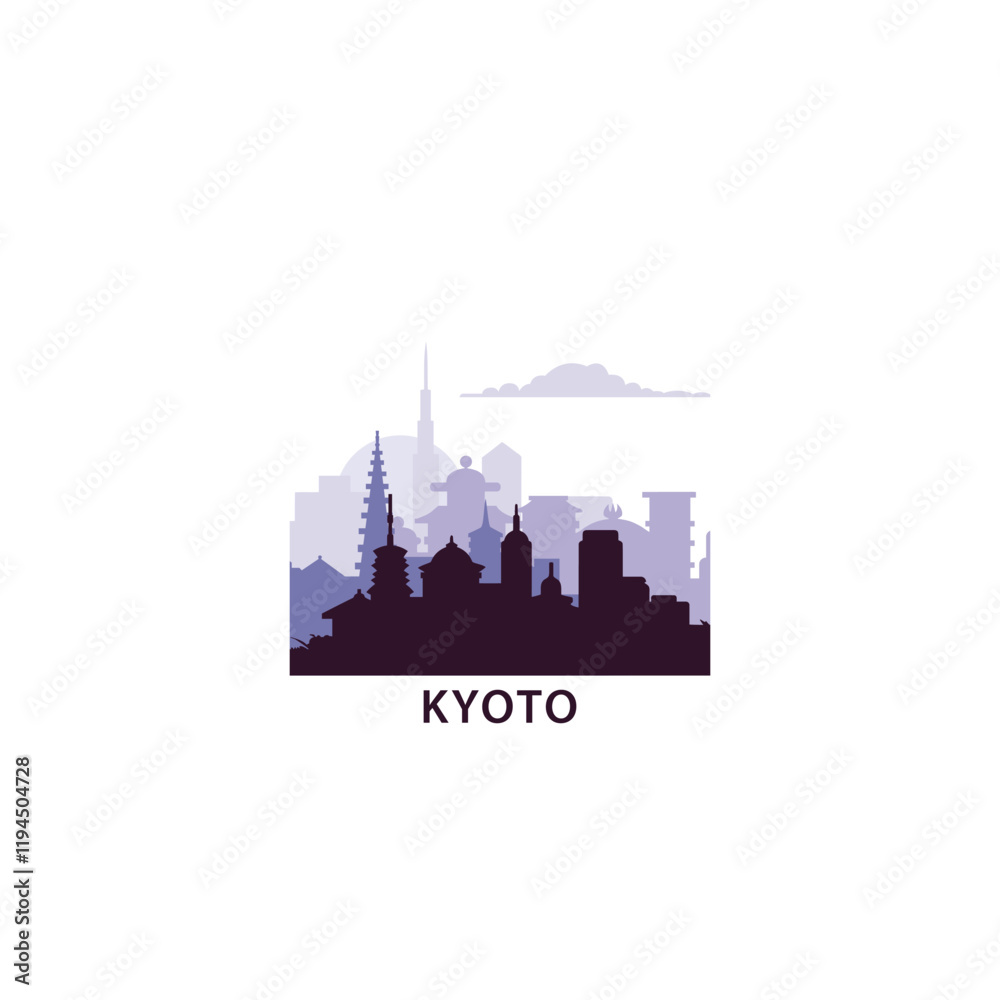 Obraz premium Kyoto logo with skyline, cityscape retro vector icon. Japan city horizon, facade, travel logotype