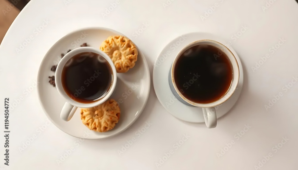 Two Cups of Coffee with Cookies: A Serene Morning Still Life Two Cups of Coffee with Cookies: A Serene Morning Still Life