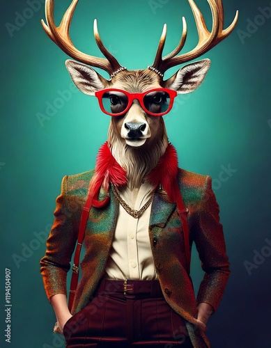 deer a muscular repairman deer with glasses and large antlers who is hardworking and stands like a human