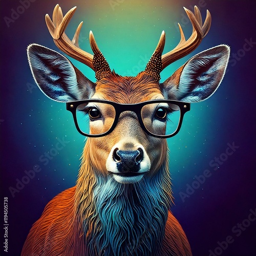 deer a muscular repairman deer with glasses and large antlers who is hardworking and stands like a human